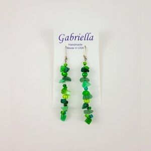 Green Sterling Silver Beaded Handmade Earrings